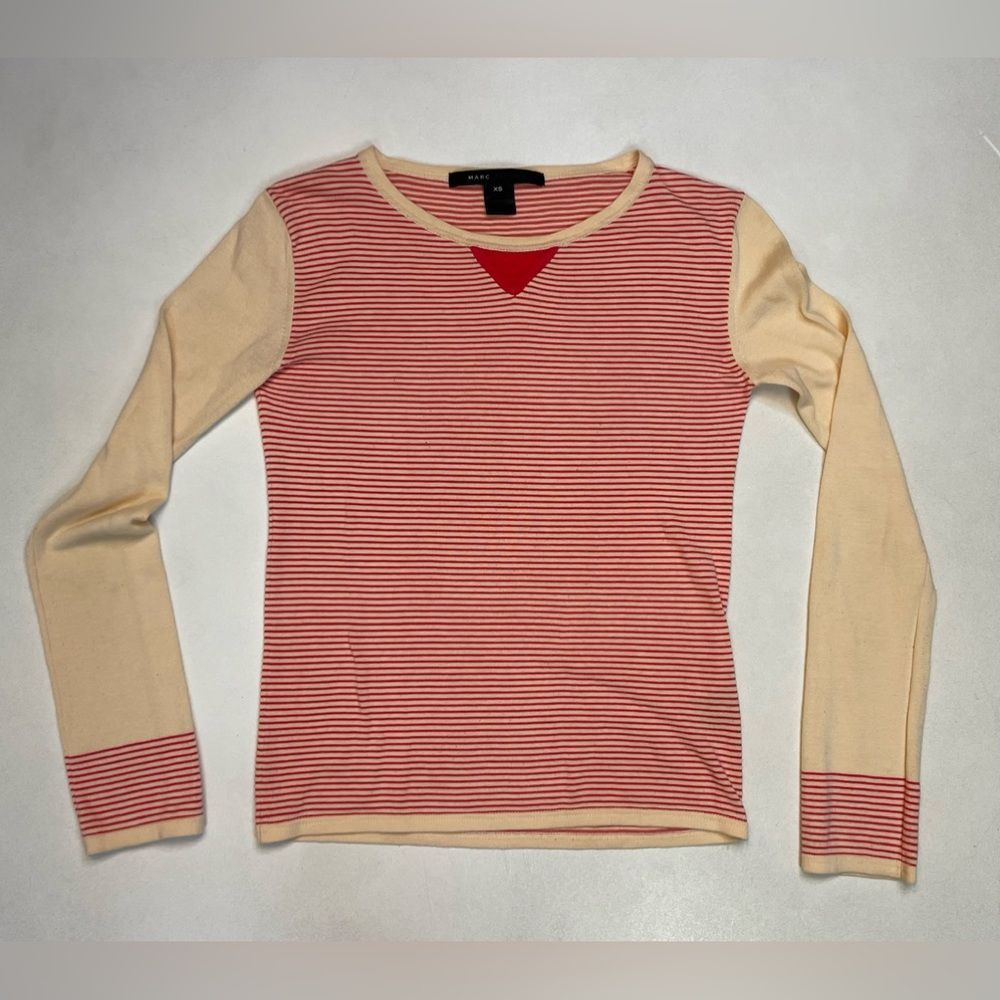 Marc Jacobs Striped T-shirt Women XS Beige Red Striped Long Sleeve